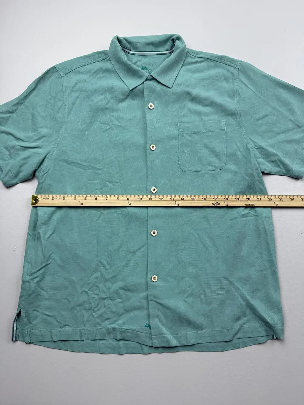 Tommy Bahama Shirt Mens Large Green Solid Short Sleeve Button Up Tropical Casual